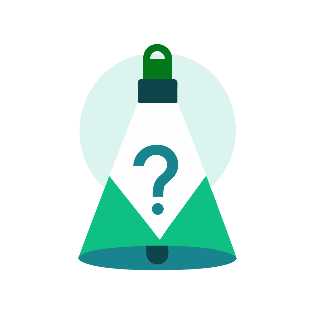 Flat icon of a single spotlight with a question mark
