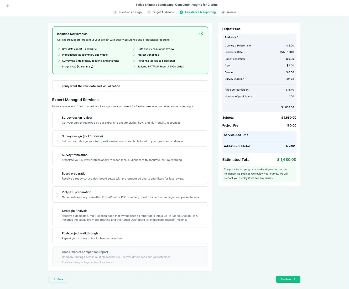 Screenshot of step 3 in the Standard Insights checkout flow