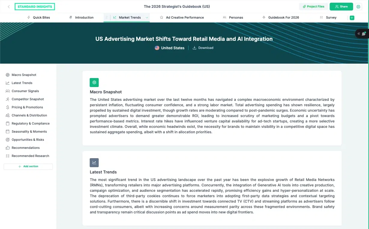 Screenshot of a Market Trends page in a Standard Insights report