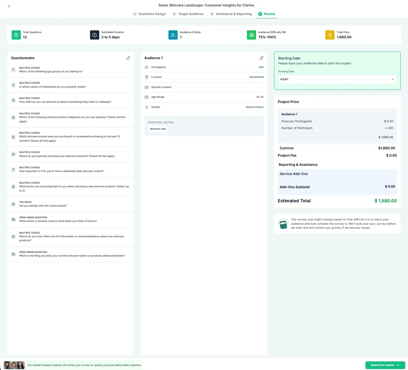 Screenshot of step 4 in the Standard Insights checkout flow