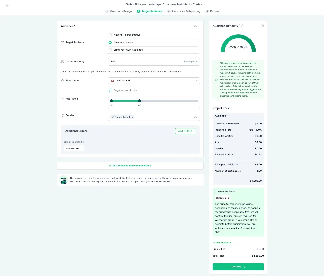 Screenshot of step 2 in the Standard Insights checkout flow