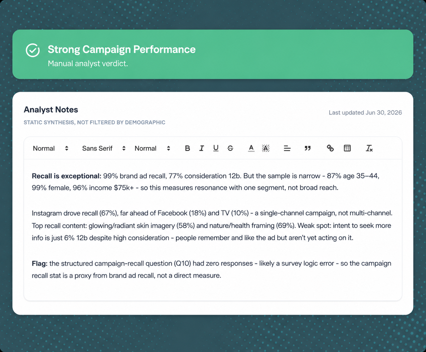Conversion metrics and analyst notes