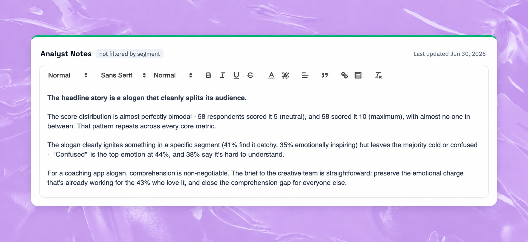 Analyst synthesis and notes